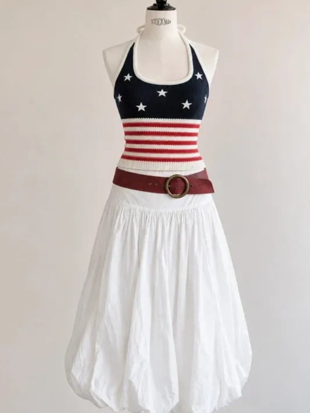 Women’s Navy & Red Star Stripe Halter Tank Top, XS / US 2